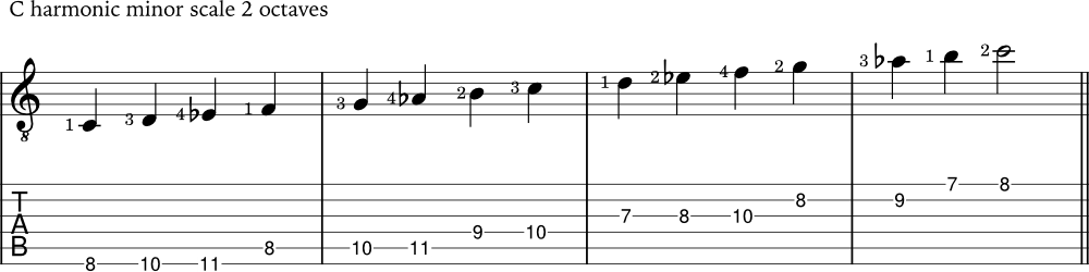 C harmonic minor scale example
