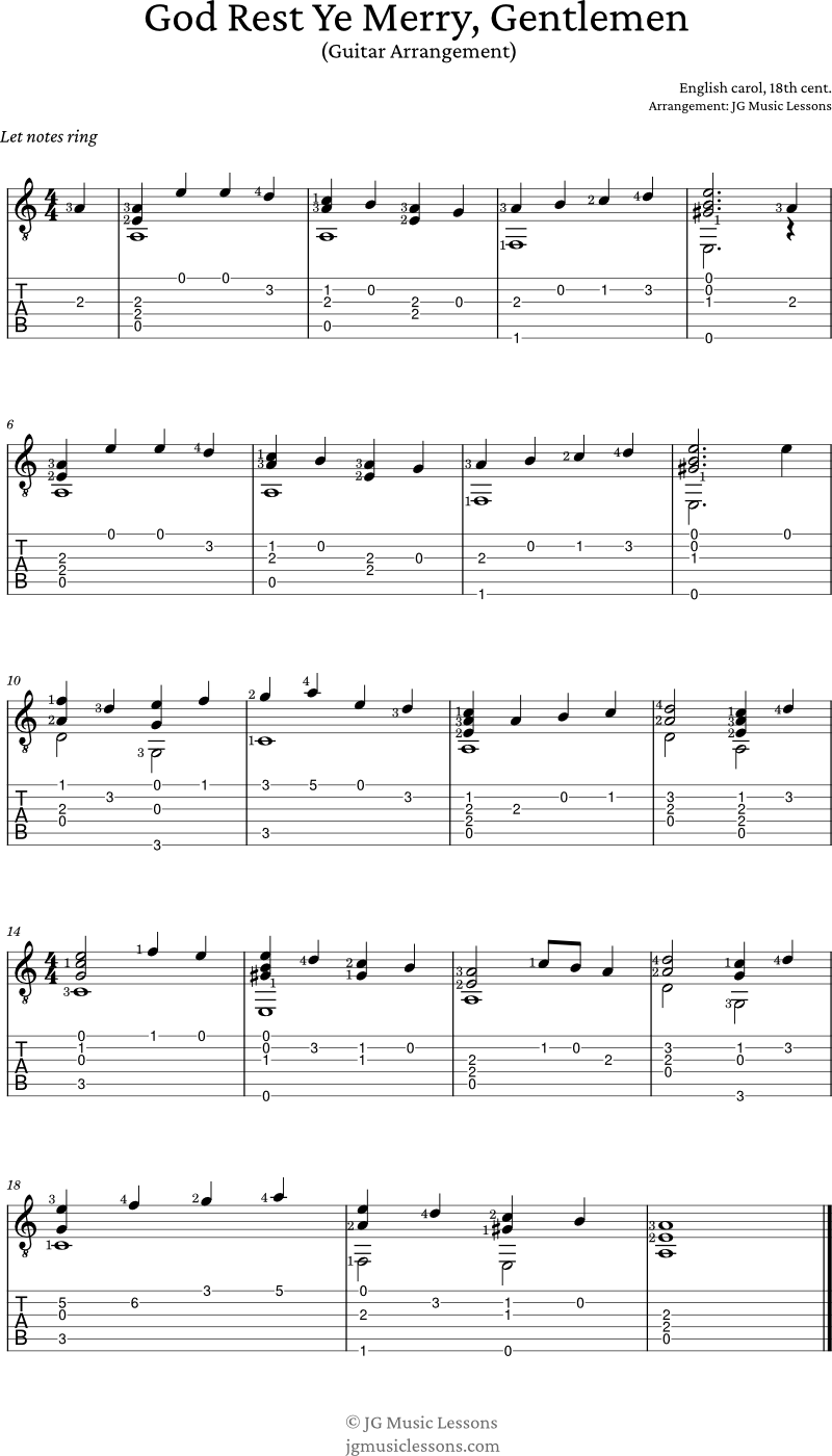 God Rest Ye Merry Gentlemen guitar arrangement with tabs