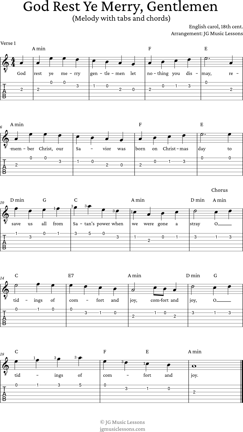 God Rest Ye Merry Gentlemen melody with tabs and chords