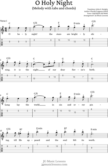 tubescore: O Holy Night Tab Sheet Music for Guitar Christmas Carol with  chords