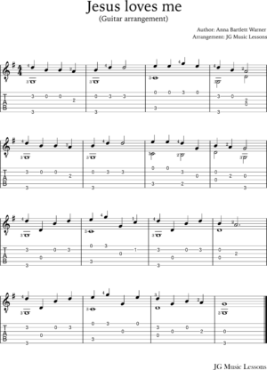 Jesus Loves Me - guitar chords, melody with tabs and arrangement - JG ...