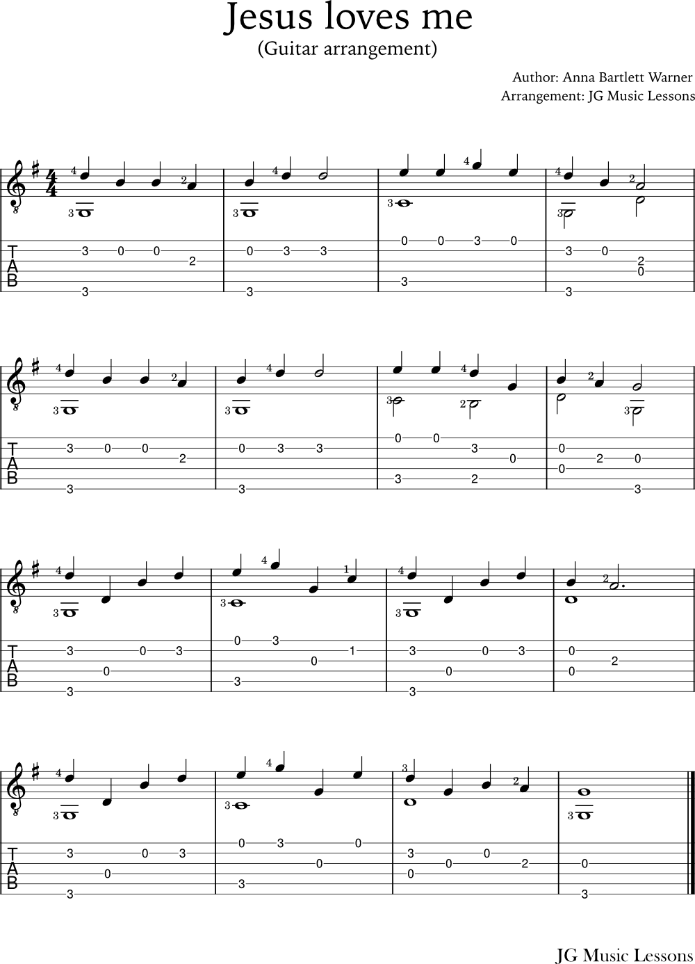 Jesus loves me guitar arrangement