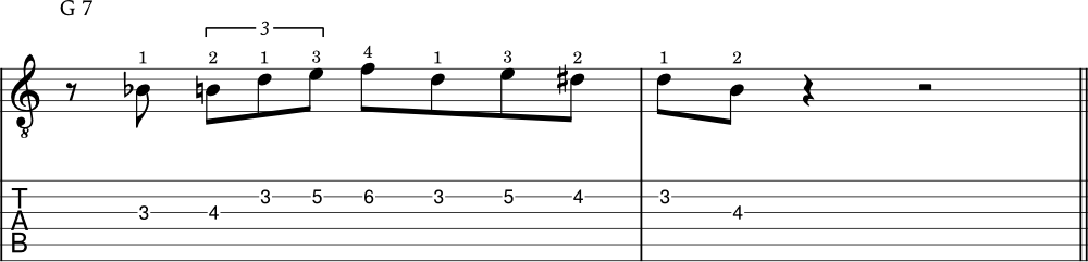 Blues lick highlighting chord tones