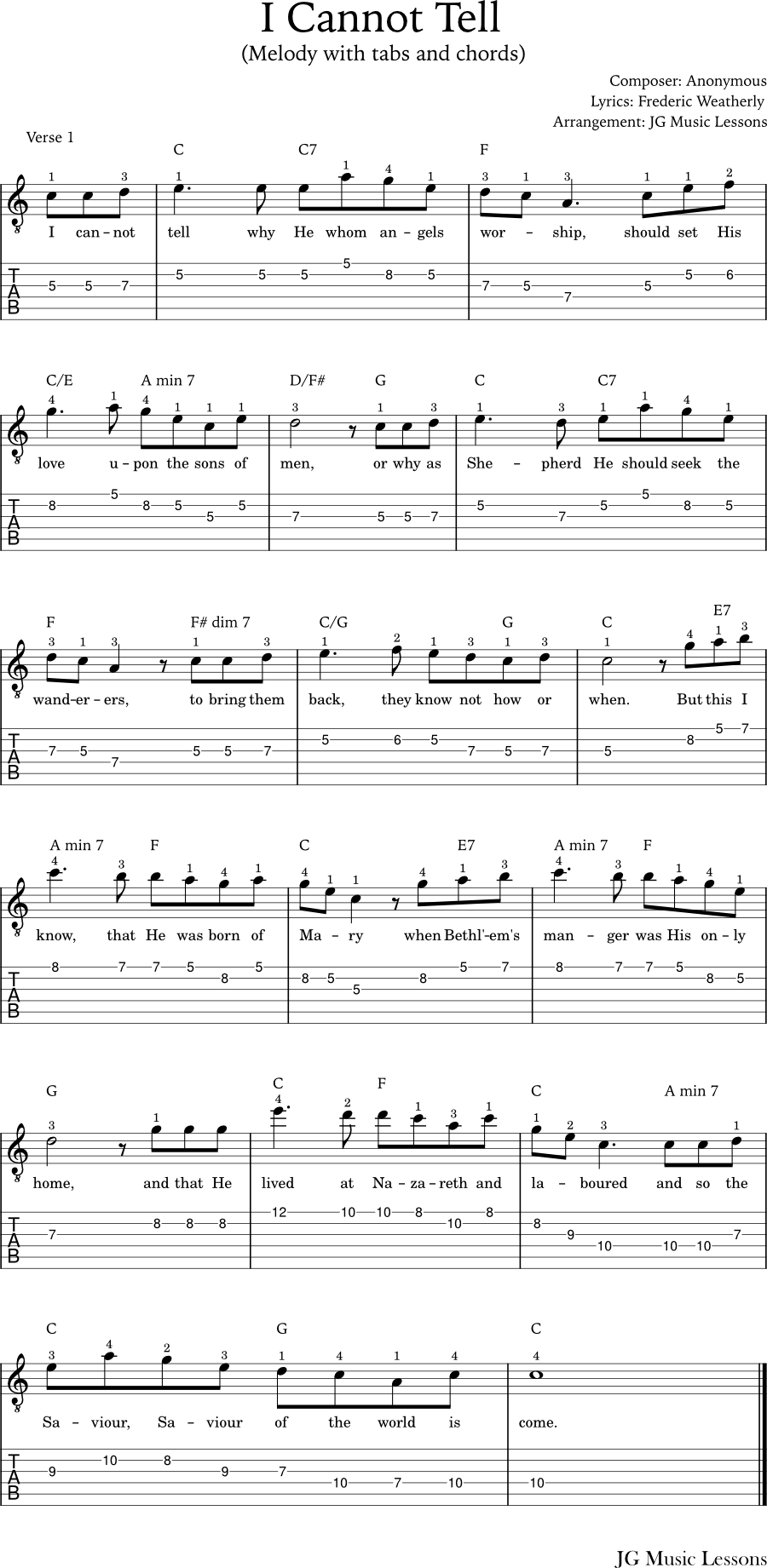 I Cannot Tell melody and chords