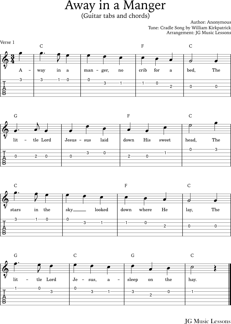 Away in a Manger guitar tabs and chords