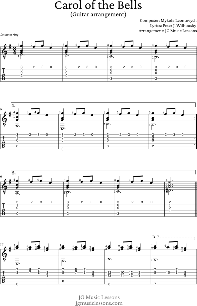 Carol of the Bells - chords, guitar tabs, and fingerstyle arrangement ...