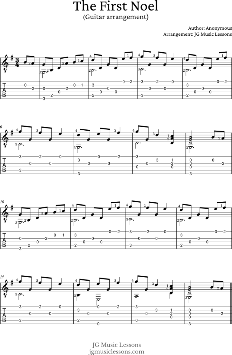 The First Noel chords, guitar tabs, and fingerstyle arrangement - JG ...