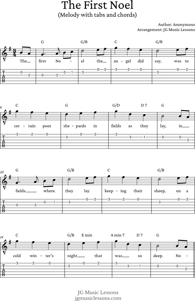 The First Noel chords, guitar tabs, and fingerstyle arrangement - JG ...