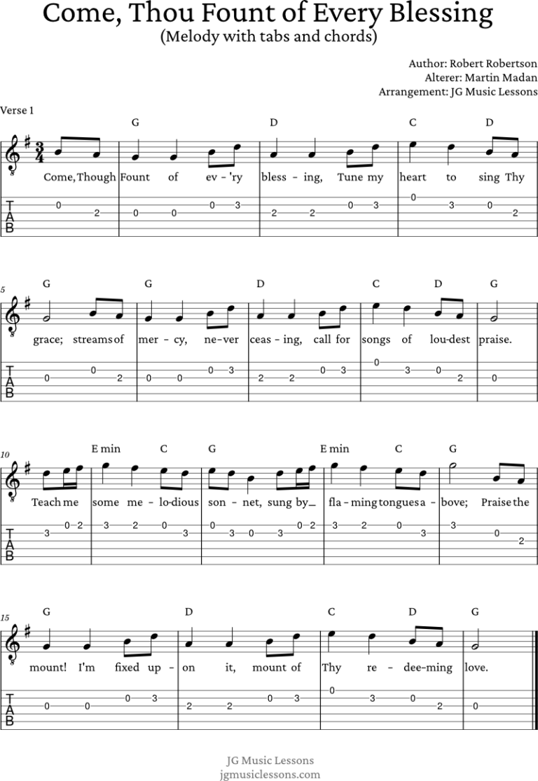 Come Thou Fount of Every Blessing - guitar tabs and chords - JG Music ...