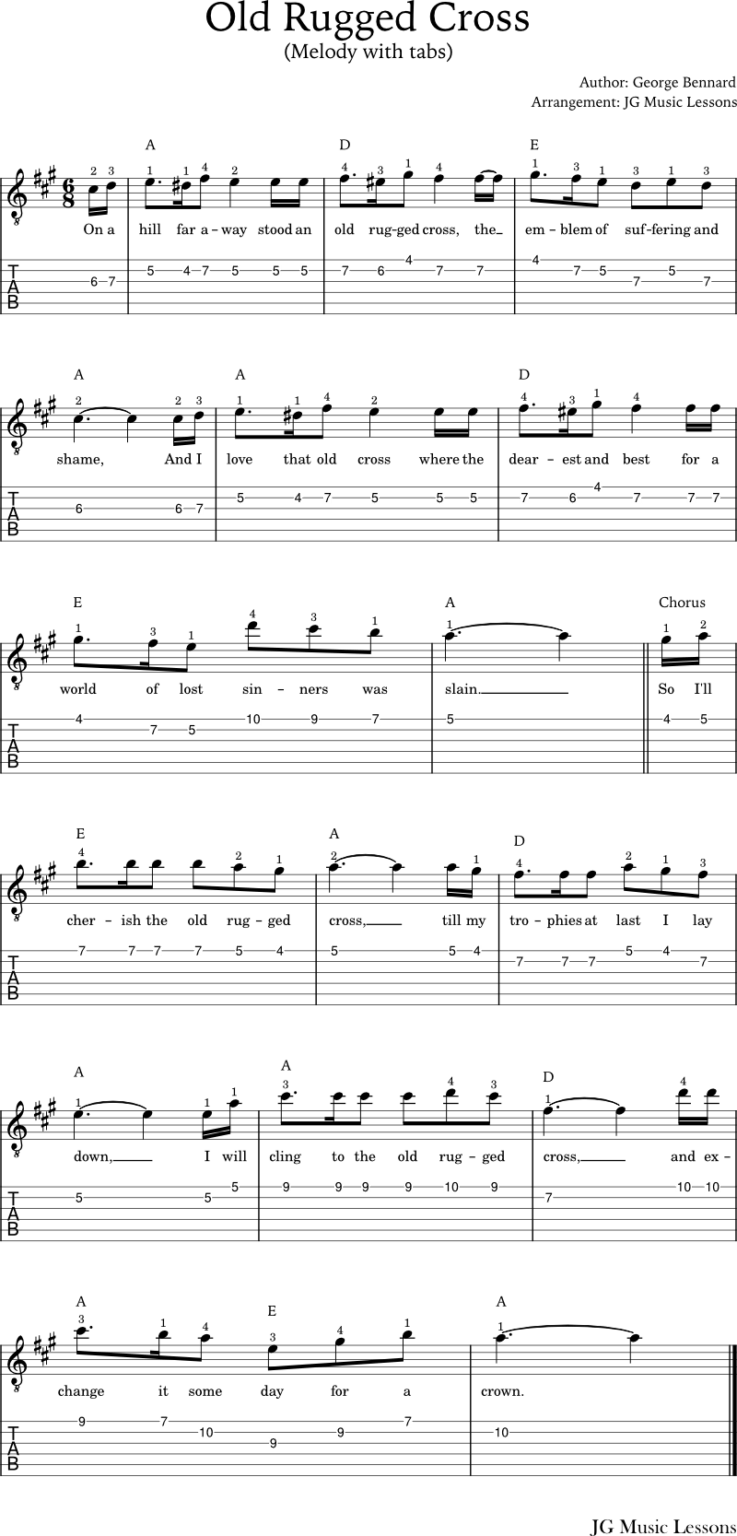 Old Rugged Cross (guitar chords, tabs, and arrangement) - JG Music Lessons