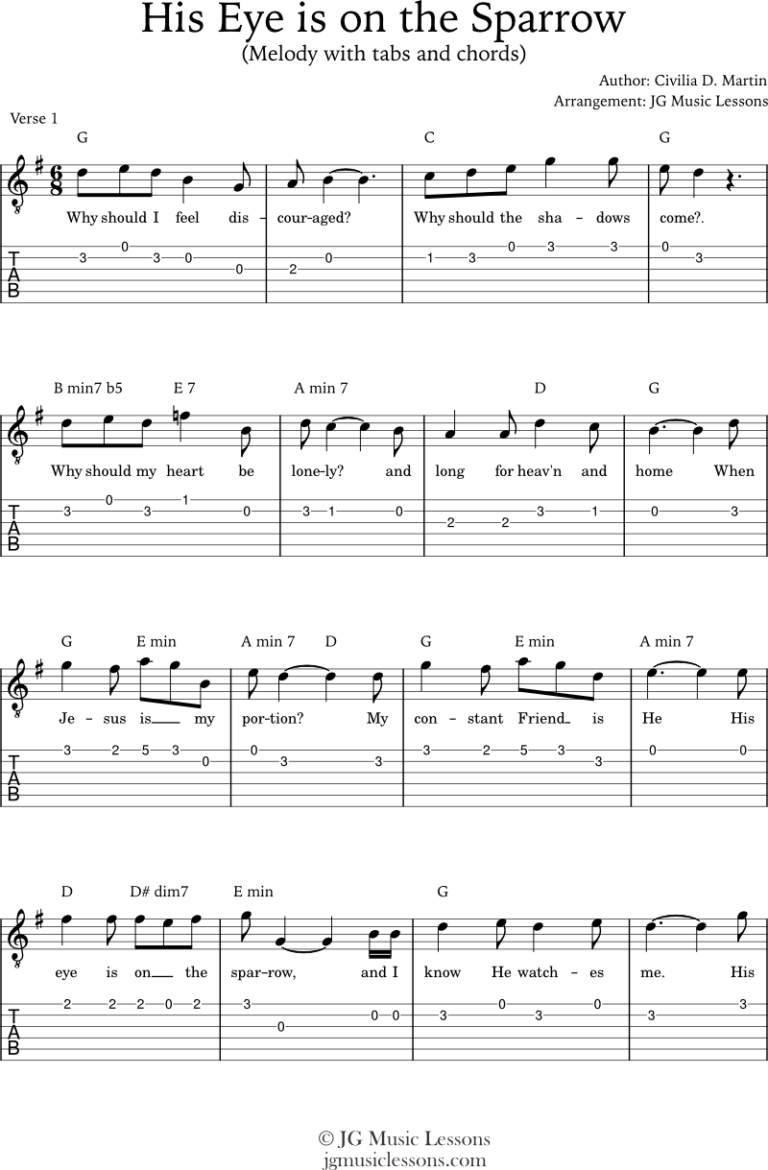 His Eye is on the Sparrow - chords, guitar tabs, and arrangement - JG ...