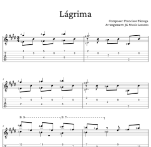 Lagrima by Tarrega guitar tabs store cover