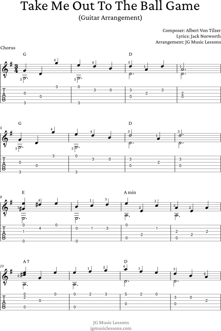 Take Me Out To The Ball Game (guitar tabs and chords) - JG Music Lessons