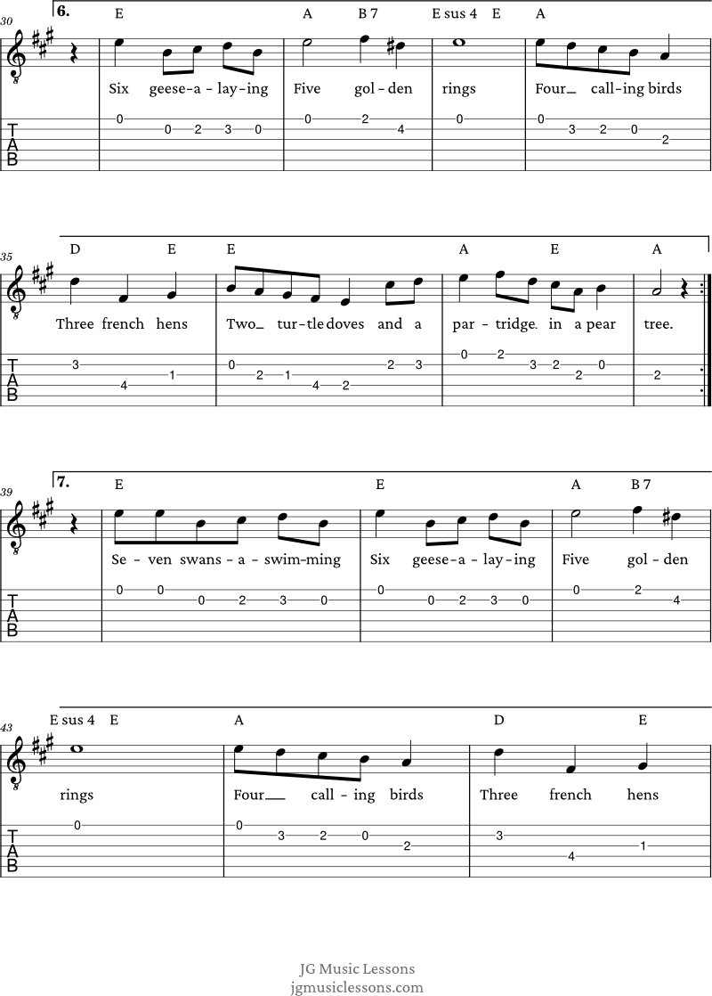 The Twelve Days of Christmas melody and chords page 3