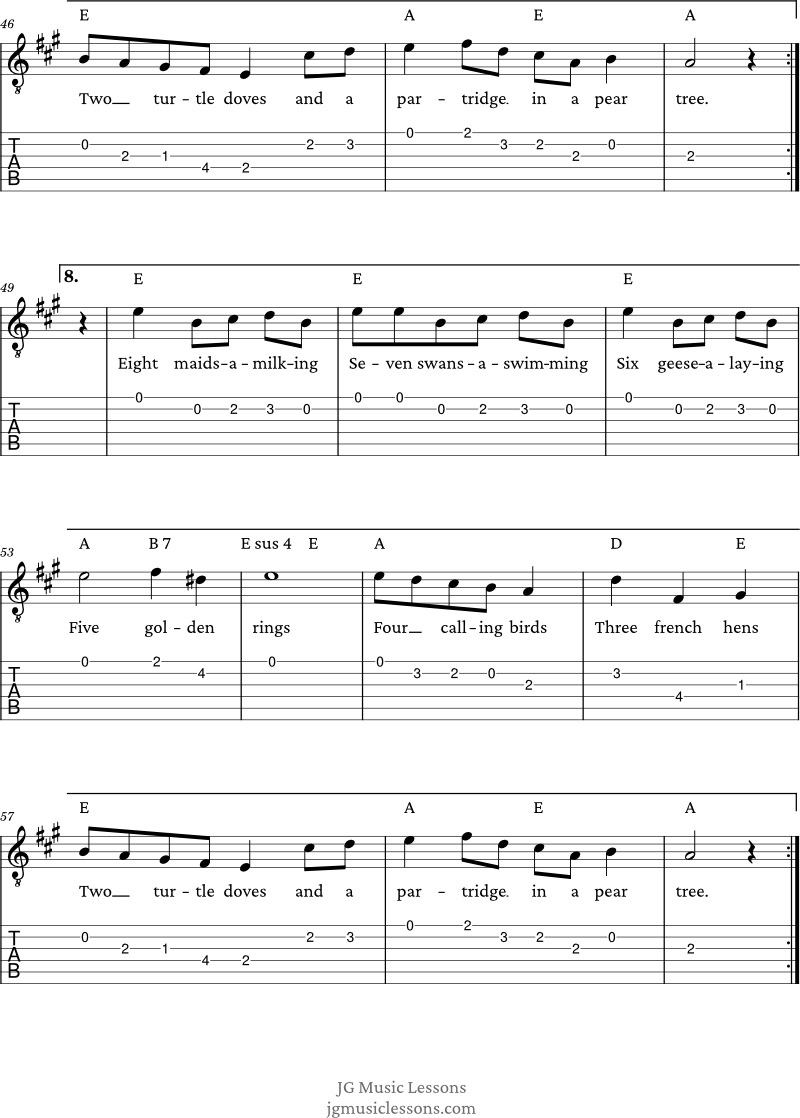 The Twelve Days of Christmas melody and chords page 4