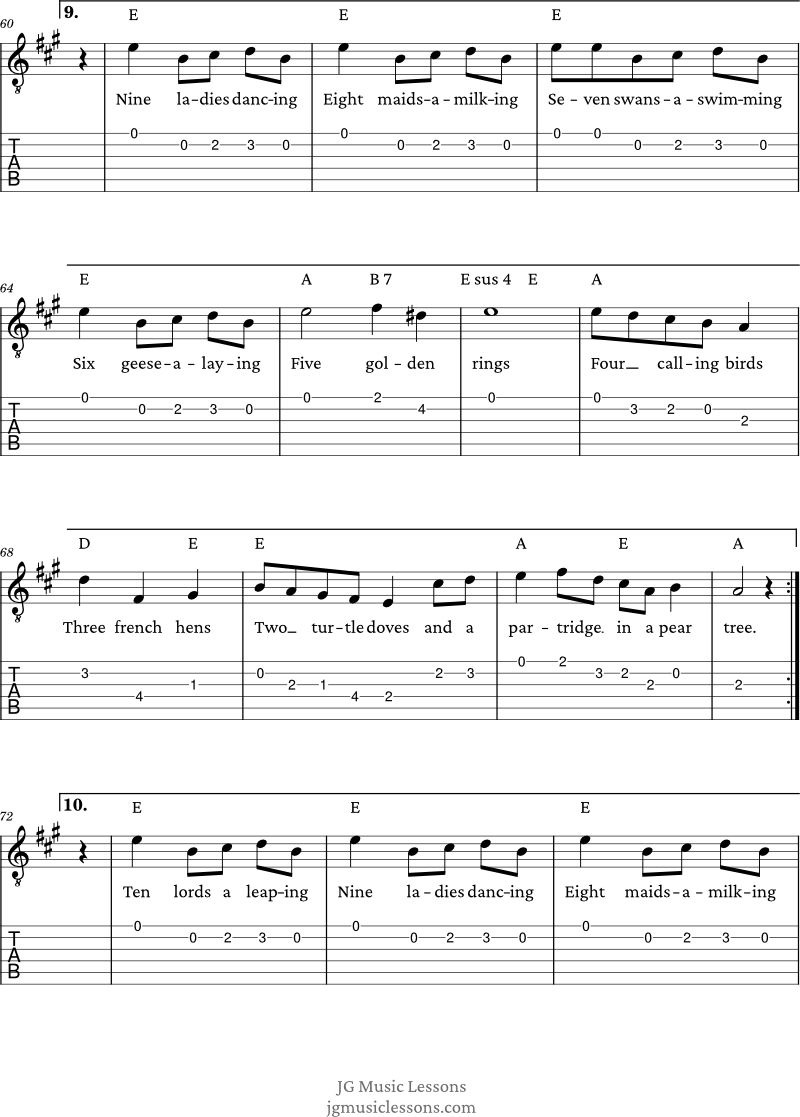 The Twelve Days of Christmas melody and chords page 5