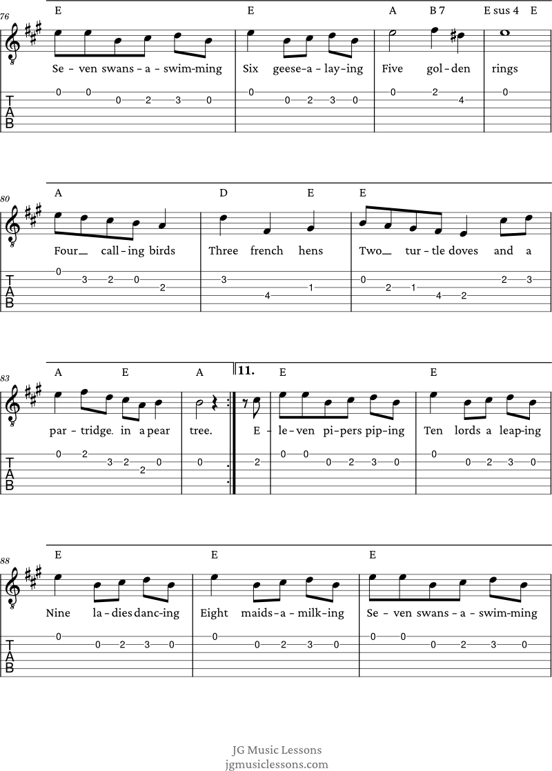 The Twelve Days of Christmas melody and chords page 6