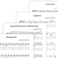 Spanish Guitar Songs Bundle of 4 (Spanish Romance, Malaguena, Lagrima, Gran Vals)